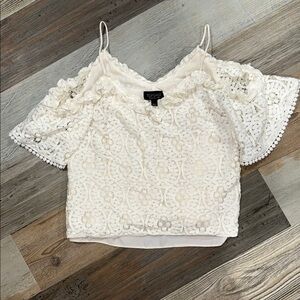 Topshop White Floral eyelet Lace Blouse